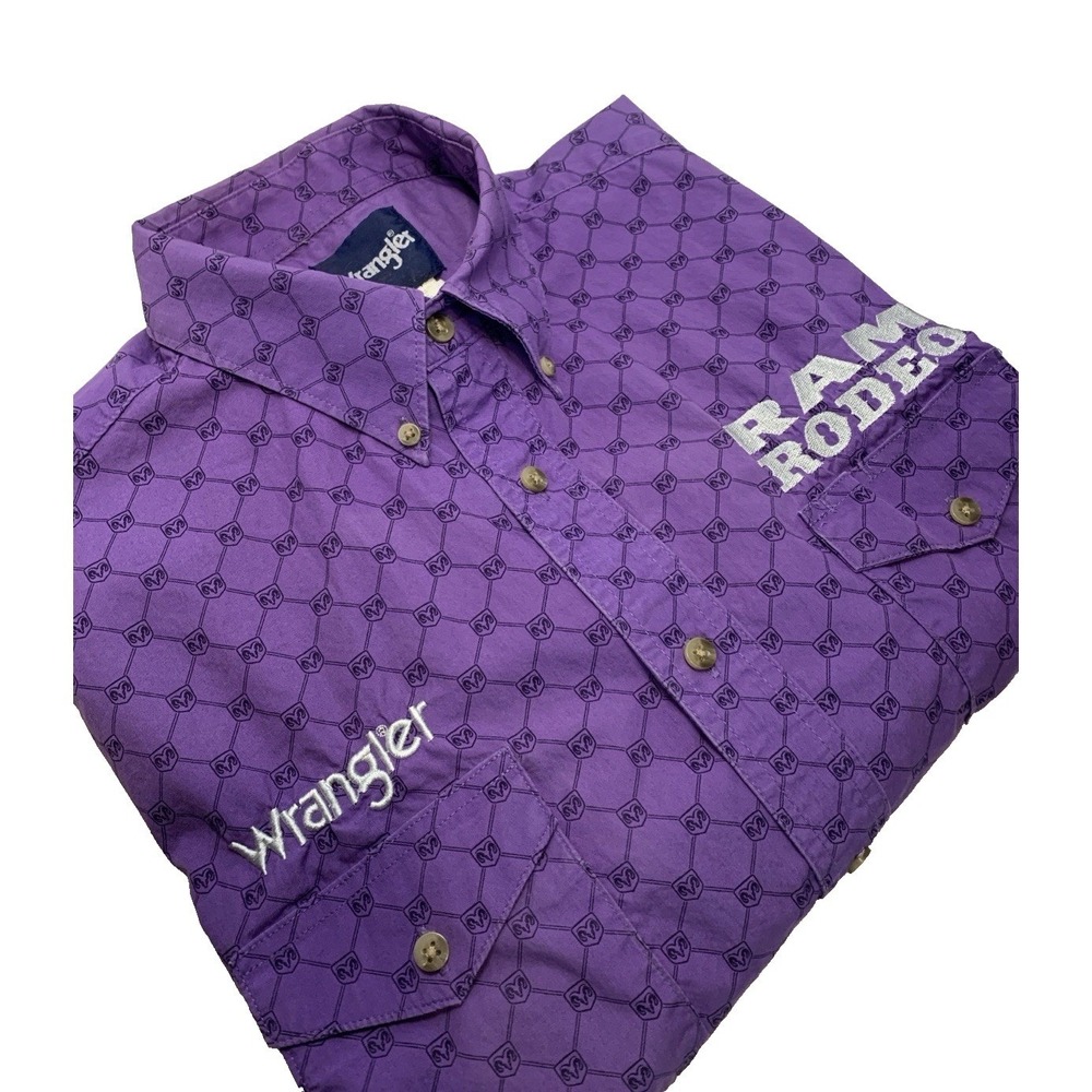 Vintage Wrangler Ram Rodeo Long Sleeve Button Up Shirt XL Purple *Read